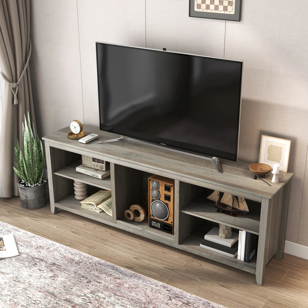 Natural Wood TV Stand with 2 Door Cabinet E1009
