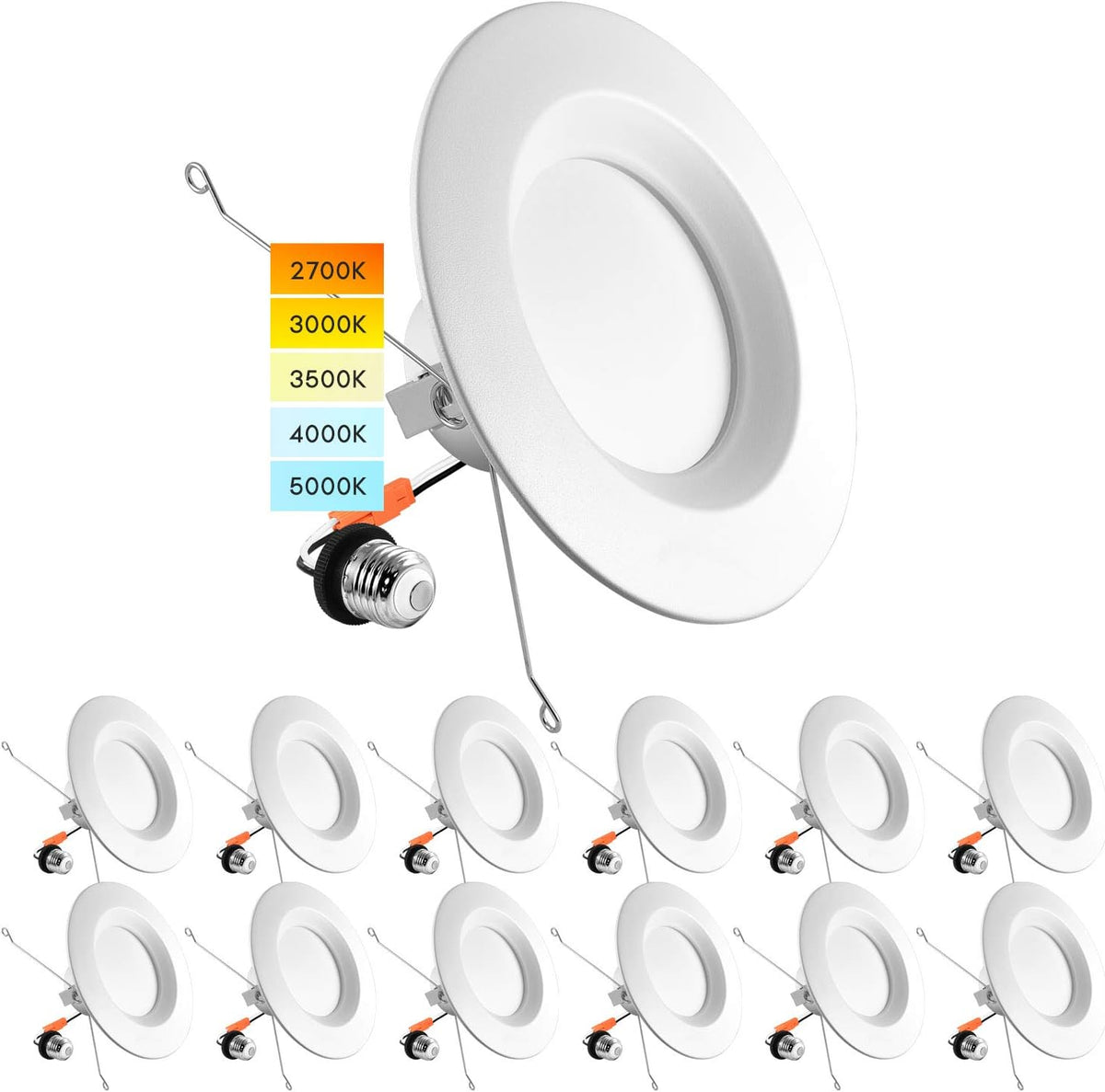 5/6 Inch LED Recessed Retrofit Downlight, 14W, Color Selectable, Dimmable, 12 Pack G759