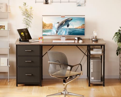 51 Inch Computer Desk with Fabric Drawers & USB Power Outlets S9574