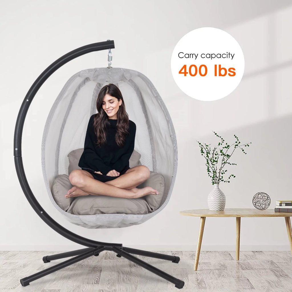 Egg Chair with Metal Stand and Cushion, 400LBS Capacity, Gray A186