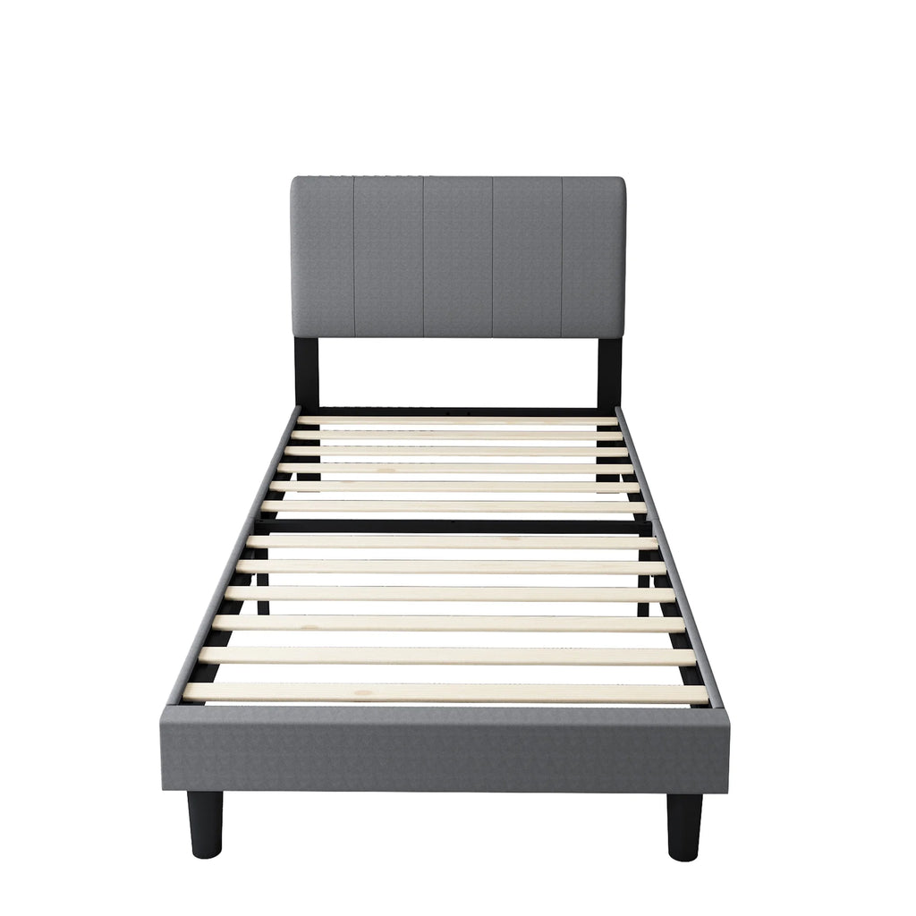 Gray Upholstered Twin Platform Bed with Headboard P31938