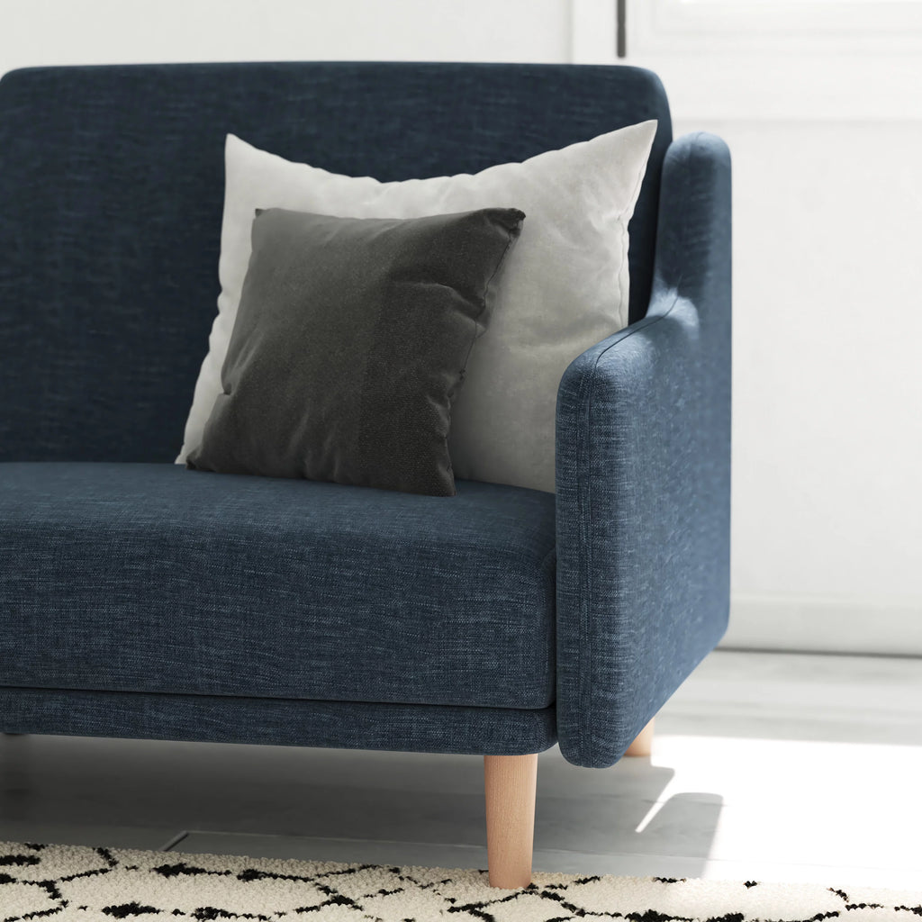 Navy Faux Linen Upholstered Split Back Sofa Futon U75098