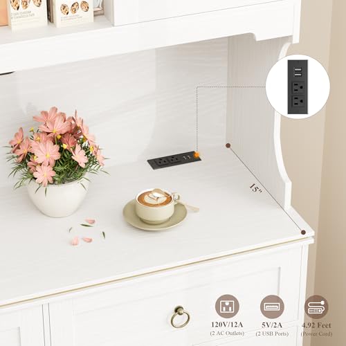 White Kitchen Pantry Cabinet with Charging Station J822208