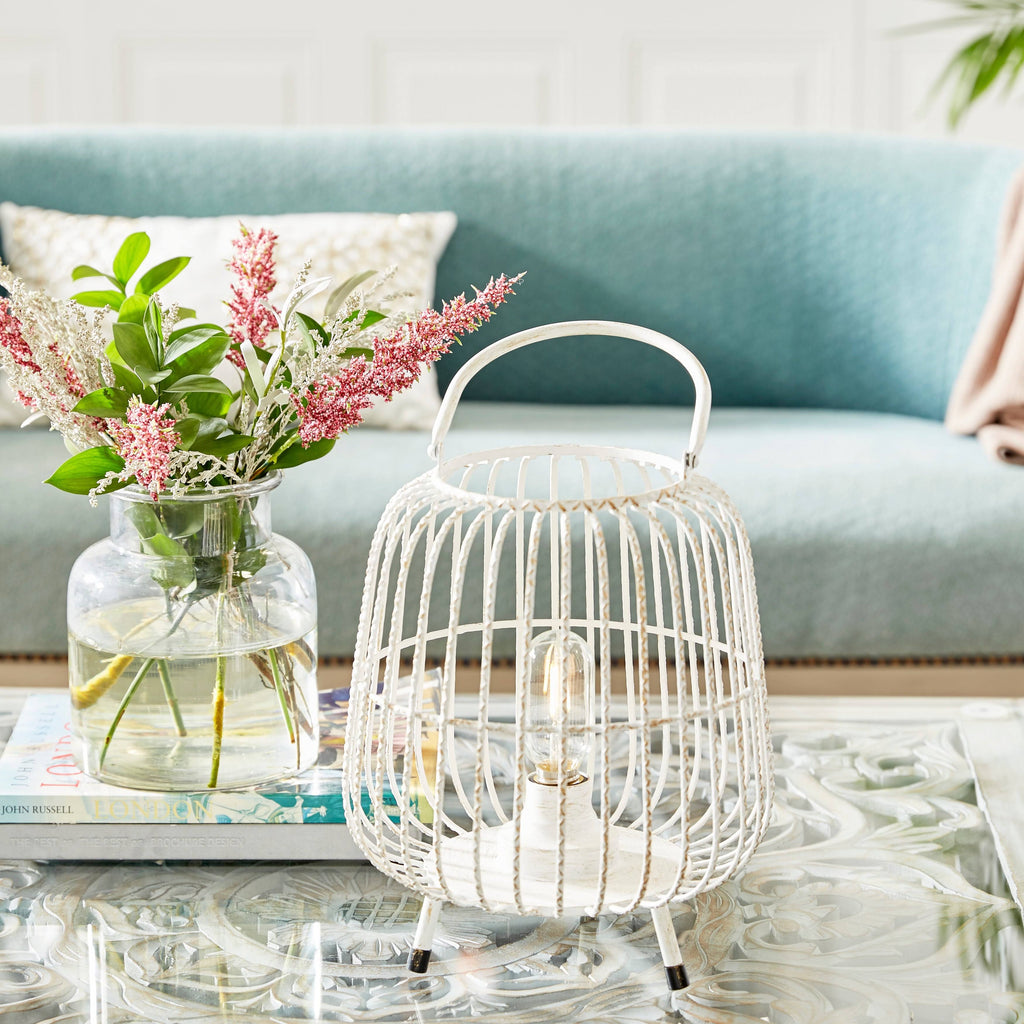 White Metal Caged Lantern U7496