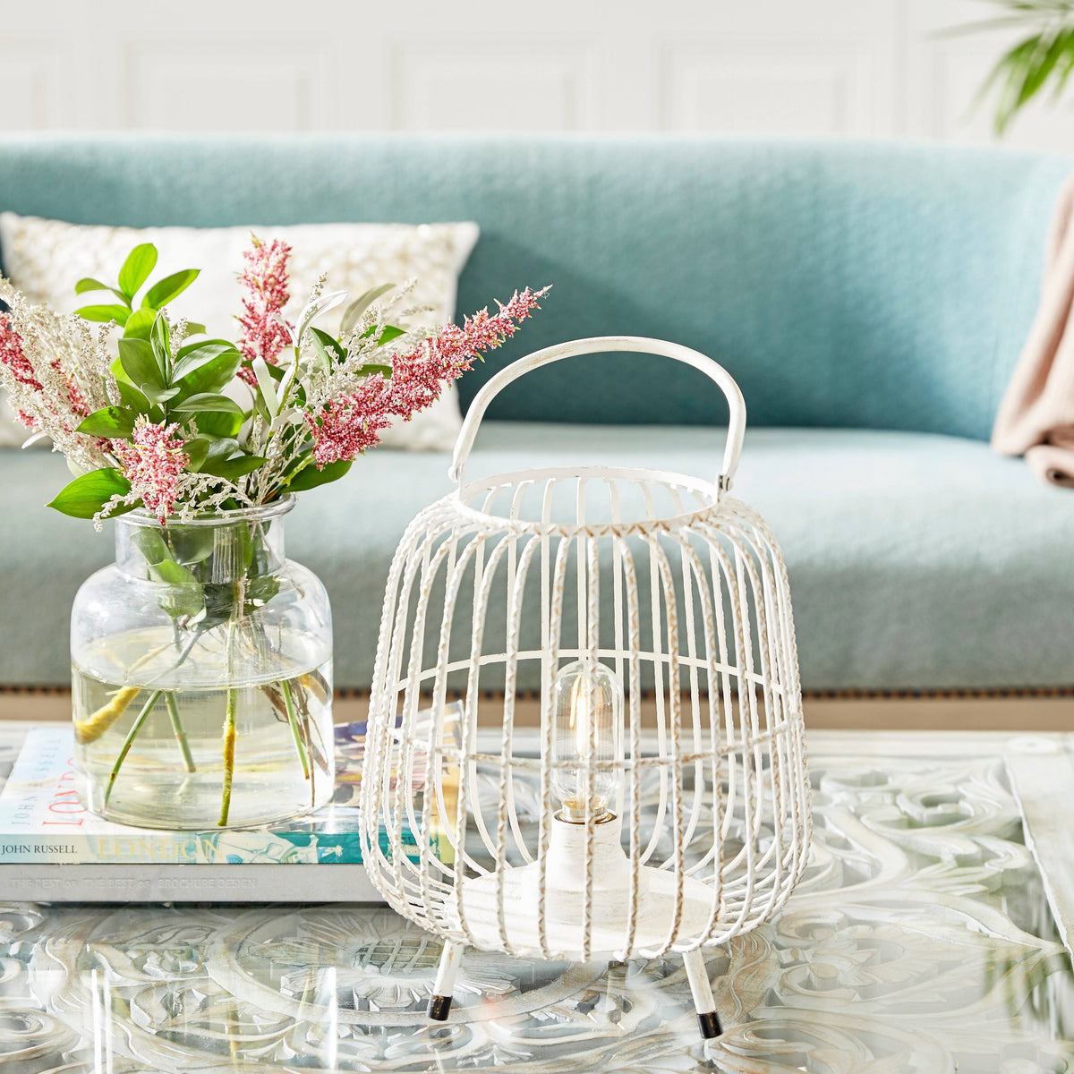 White Metal Caged Lantern U7496