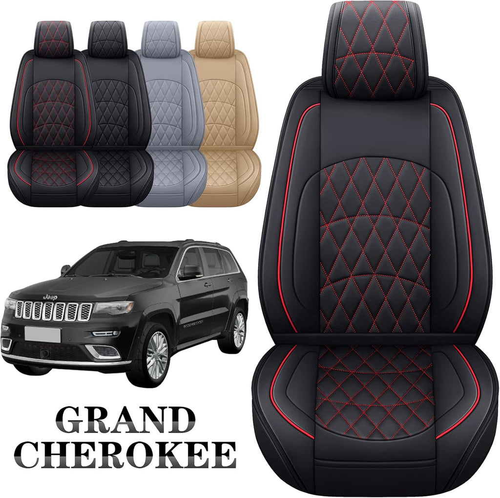 Jeep Grand Cherokee Front Seat Covers 2 PCS Waterproof Leather Black-Red O30766