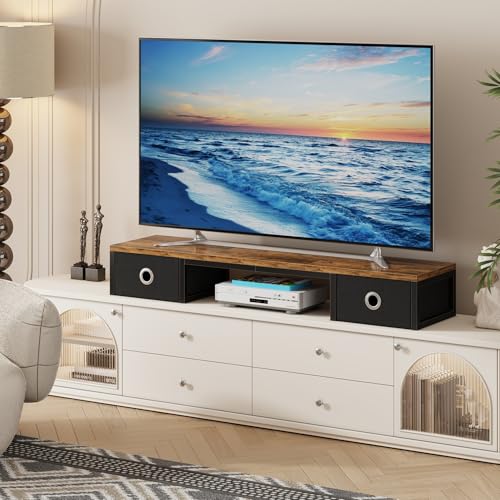 Rustic Brown TV Riser with Fabric Drawers and Steel Legs Y26083