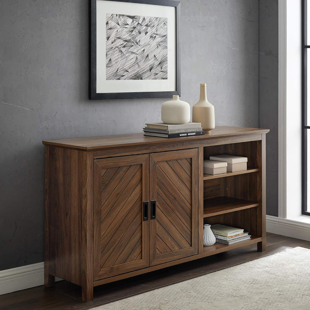 Modern Wood Grooved Buffet Sideboard with Storage Cabinet Doors, 58 Inch, Birch S5600