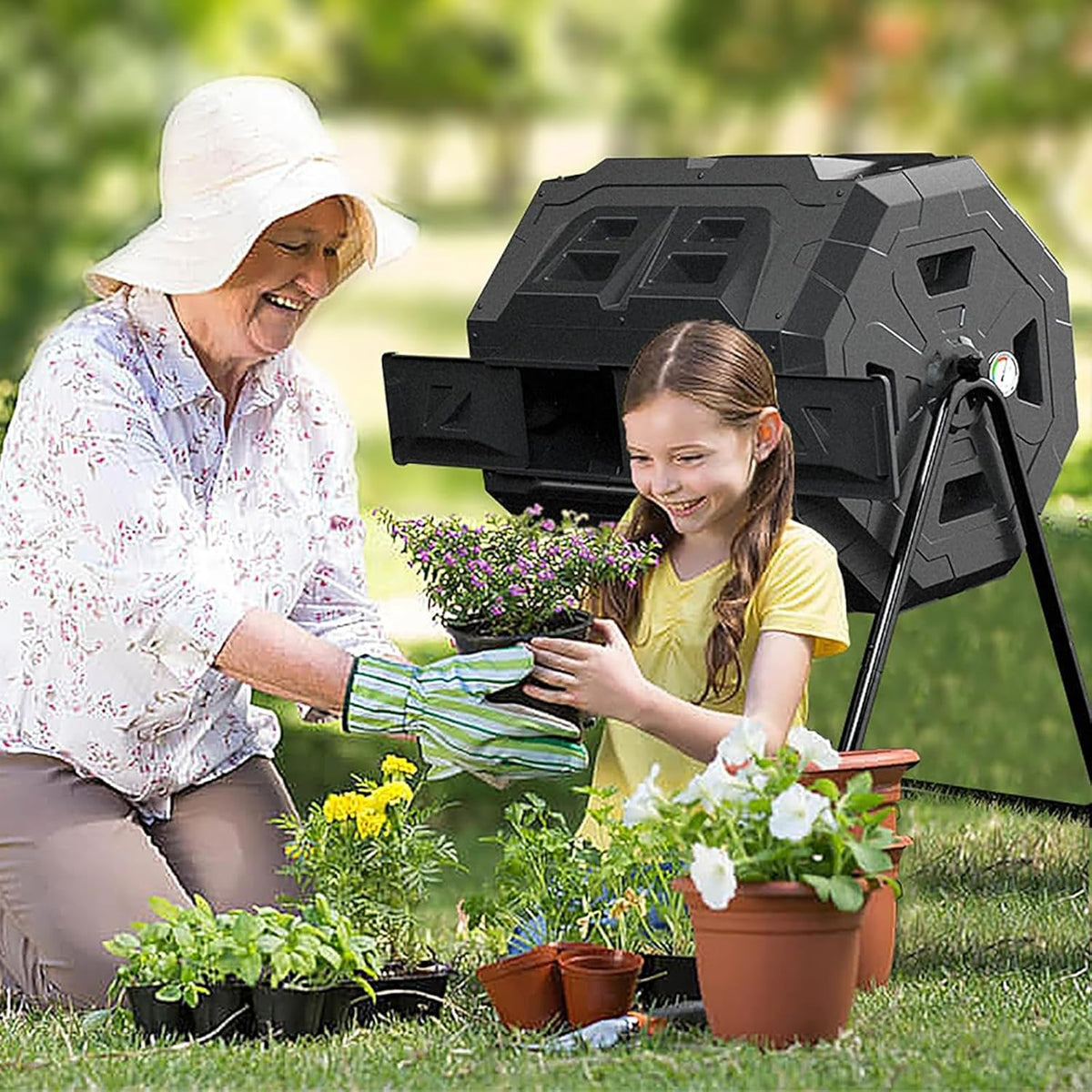 160L Dual Chamber Tumbling Compost Bin with Thermometer V210503