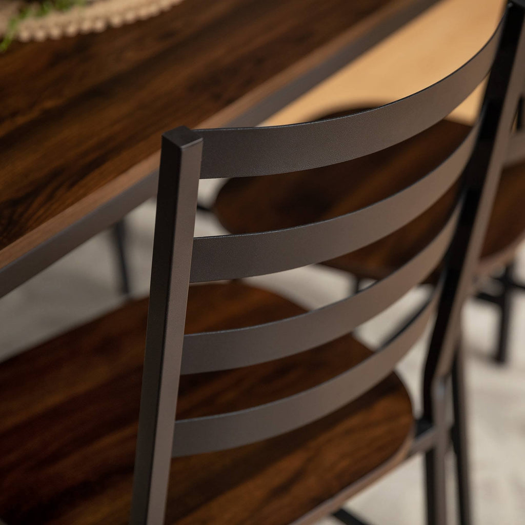 5pc Industrial Farmhouse Angle Iron Dining Set Dark Walnut M76926
