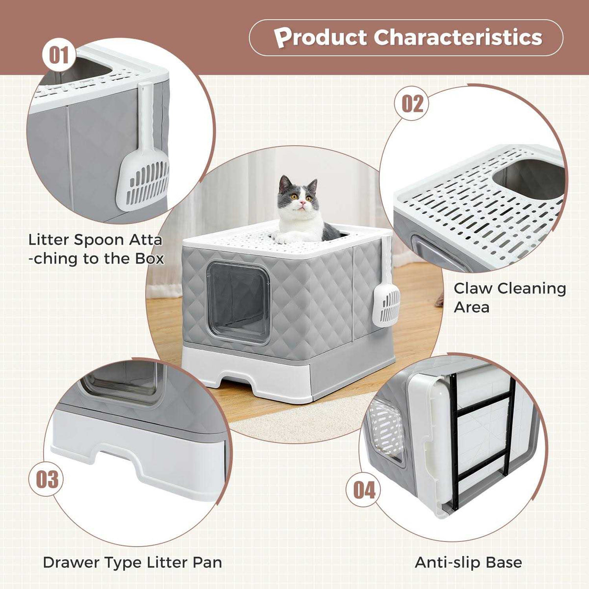 Enclosed 2 Ways Anti-splash Cat Litter Box V9607