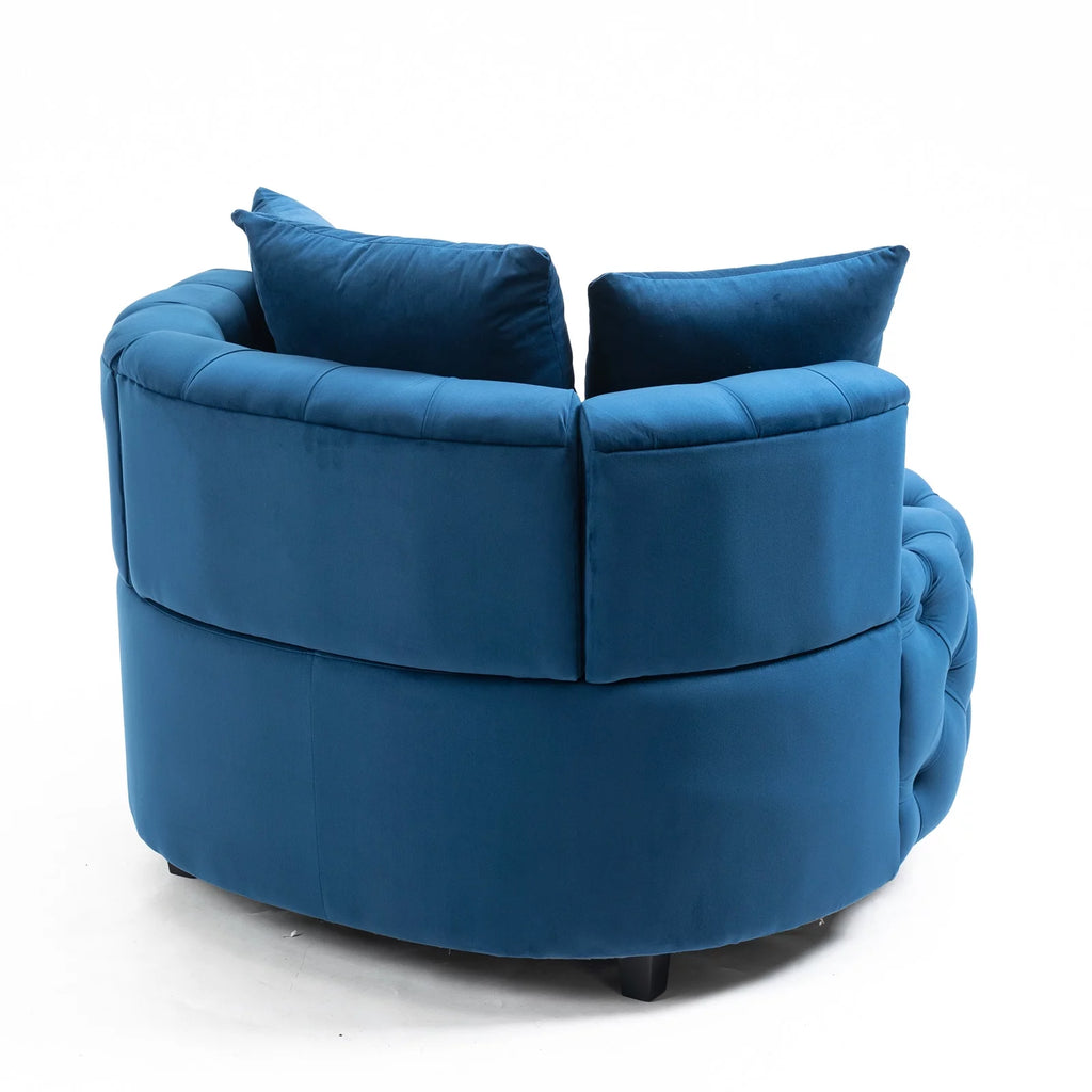 Navy Blue Velvet Oversized Barrel Accent Chair with 3 Pillows E8245