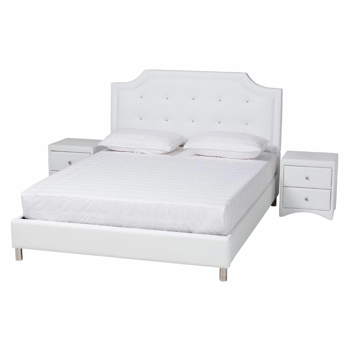 White Faux Leather Full Size Bedroom Set Y889649
