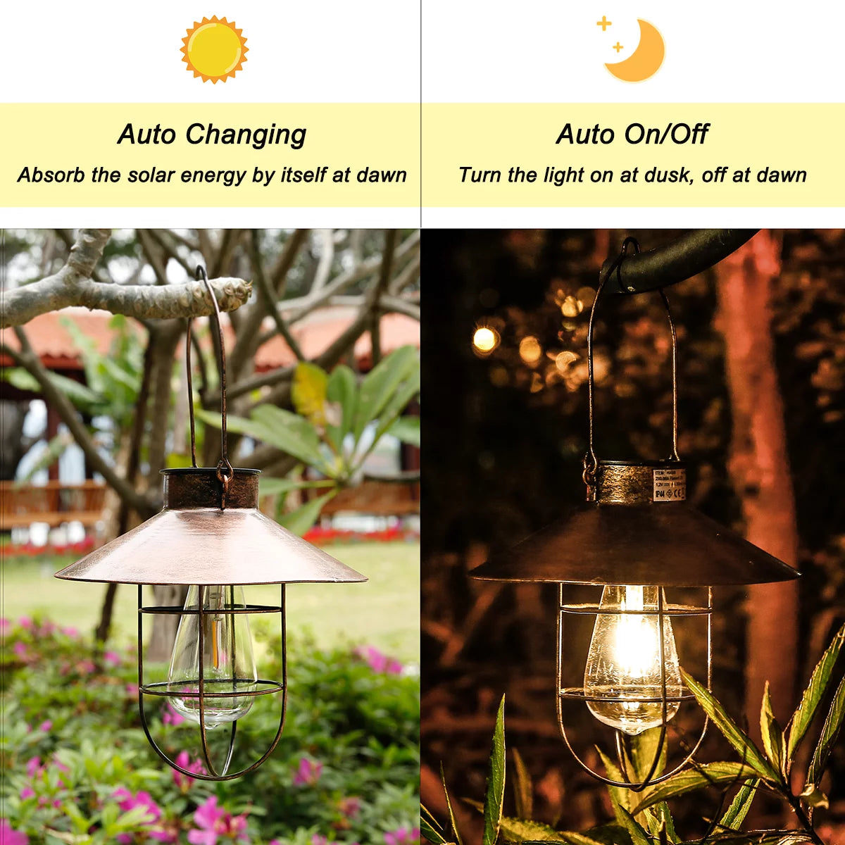 Metal Hanging Solar Lantern Waterproof with Edison Bulb O492