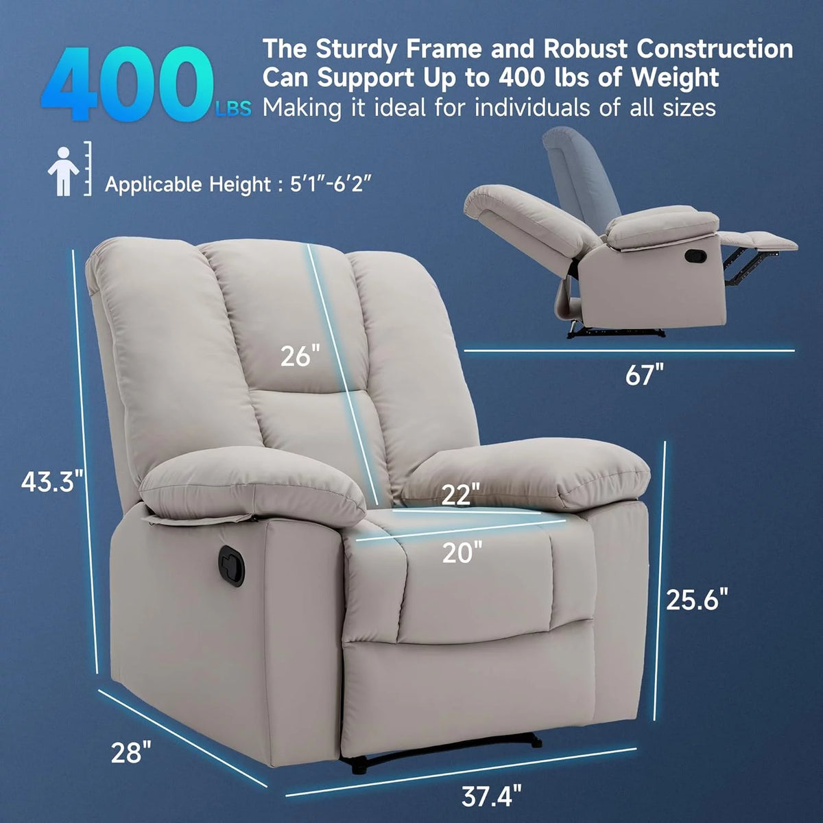 Oversized Creamy White Leather Recliner Chair J1586
