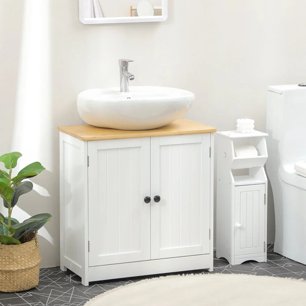 Crystal White Dark Walnut Under Sink Cabinet with Double Doors B91192