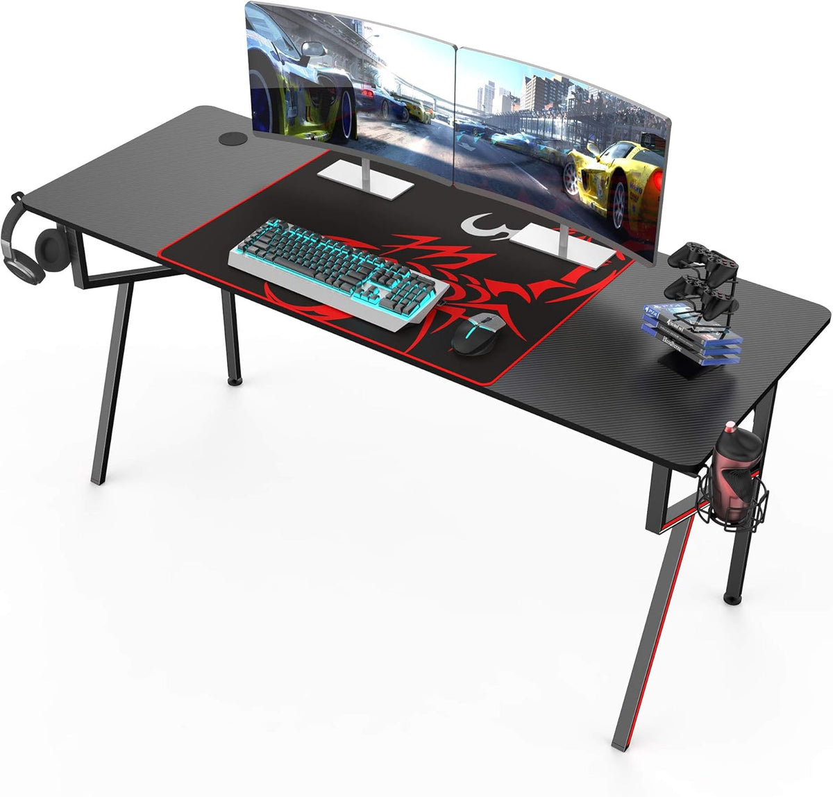 55'' Black Carbon Fiber Gaming Desk with Mouse Pad Y76058