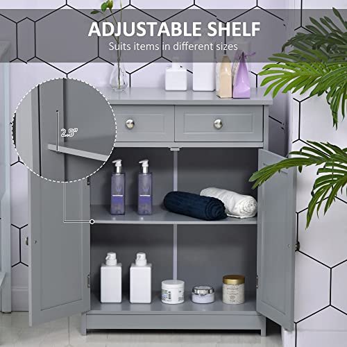 Grey Wooden Bathroom Floor Cabinet with 2 Doors and 2 Drawers N967