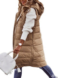 Women's Hooded Down Long Vest Padded Jacket with Pockets K402165