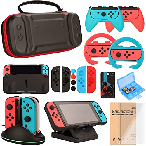23 in 1 Carrying Case with Steering Wheels Screen Protectors Charging Dock Grips Caps A63167