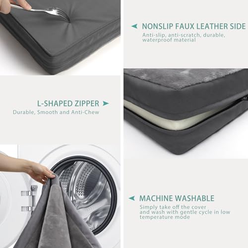 Waterproof Dog Bed Large Medium Sized Dogs Outdoor Orthopedic Crate Pad Washable Pet Beds Removable Cover Egg Crate Foam Support Durable Anti-Slip Kennel Pads 35"x22" Gray Y3610