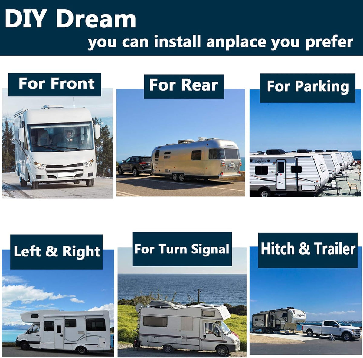 10.1 Monitor Backup Camera Wired System 1080P HD 4 Split Screen IP69 Waterproof X468859
