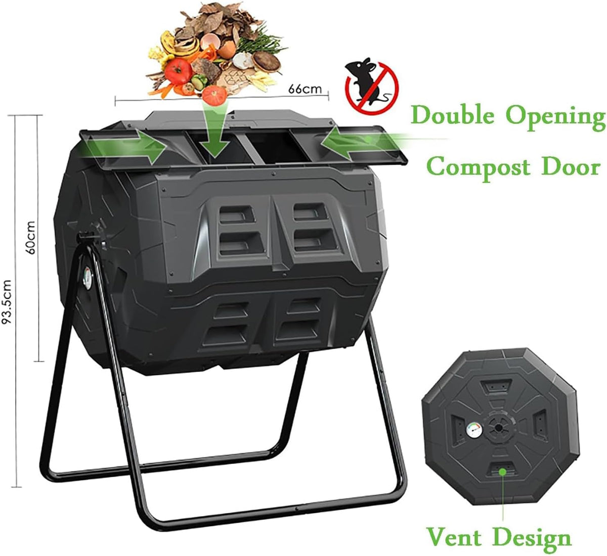 160L Dual Chamber Tumbling Compost Bin with Thermometer V210503