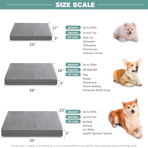 Waterproof Dog Bed Large Medium Sized Dogs Outdoor Orthopedic Crate Pad Washable Pet Beds Removable Cover Egg Crate Foam Support Durable Anti-Slip Kennel Pads 35"x22" Gray Y3610