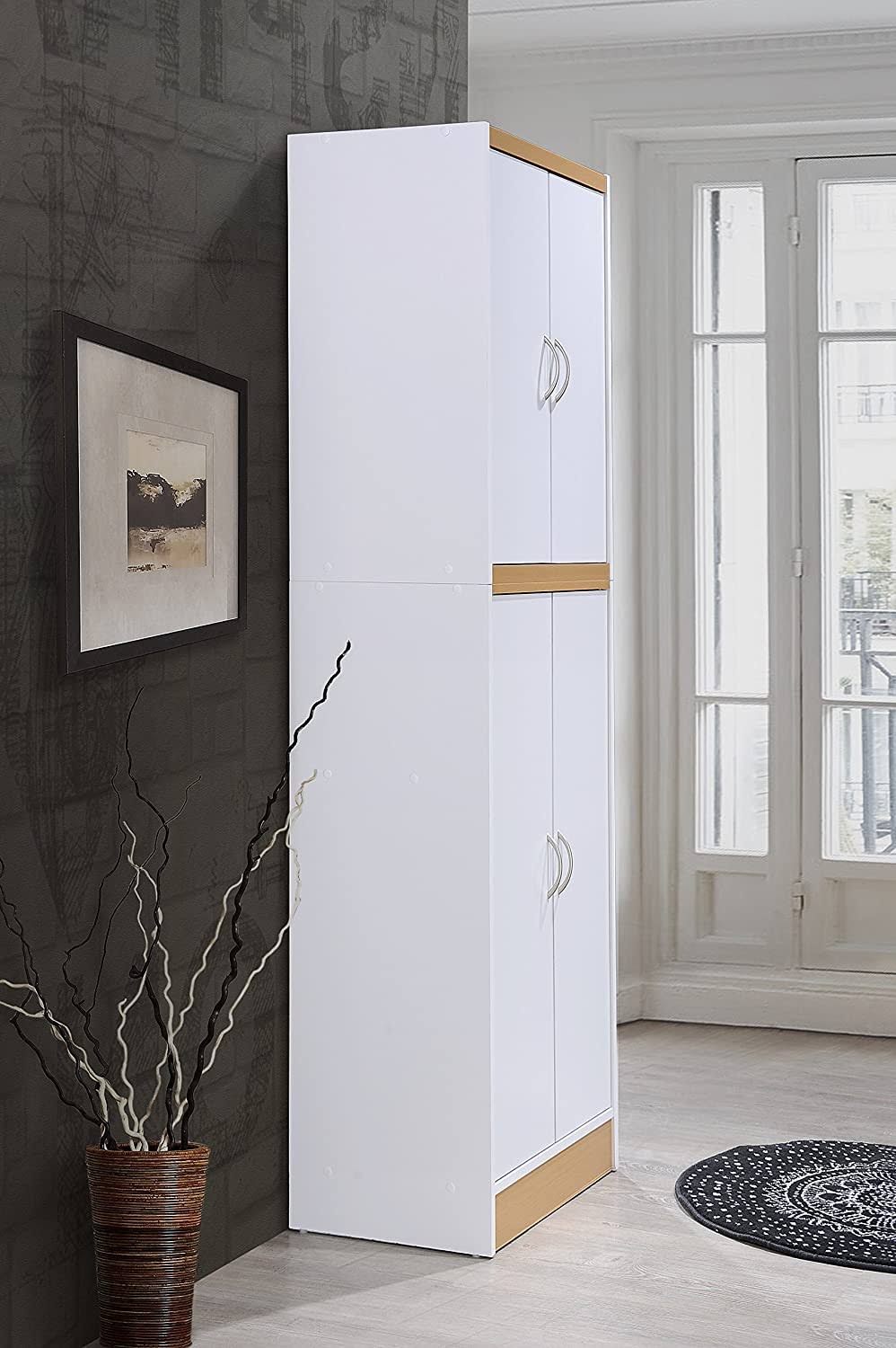 White 4-Door Kitchen Pantry Cabinet with 4 Shelves H42831
