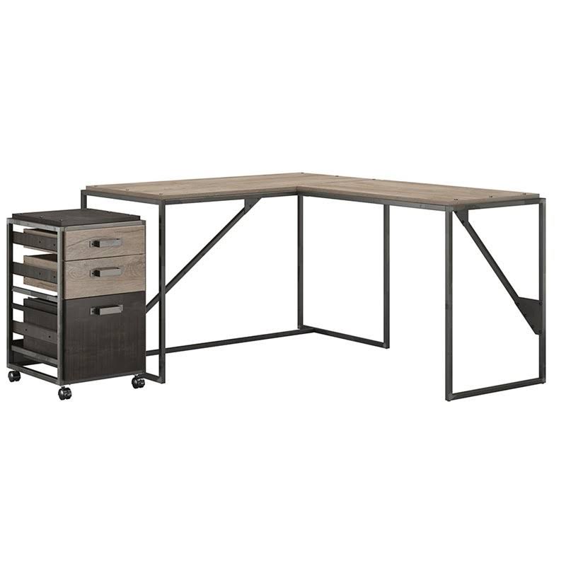 50 L Shaped Industrial Writing Desk with File Cabinet B499