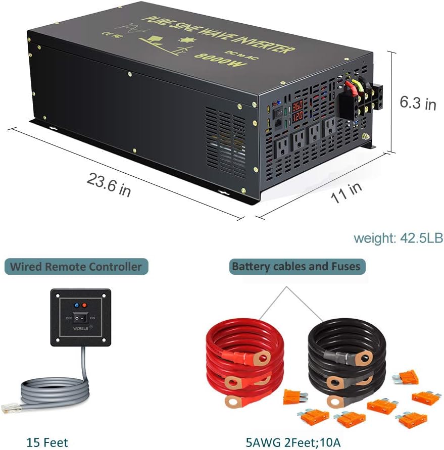 8000W Pure Sine Wave Power Inverter DC 36V to AC 120V A301