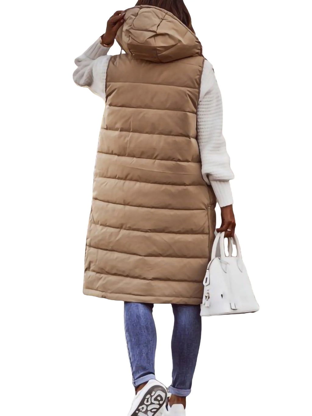Women's Hooded Down Long Vest Padded Jacket with Pockets K402165