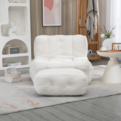 Blue Fluffy Bean Bag Chair with Memory Foam and Ottoman A489324