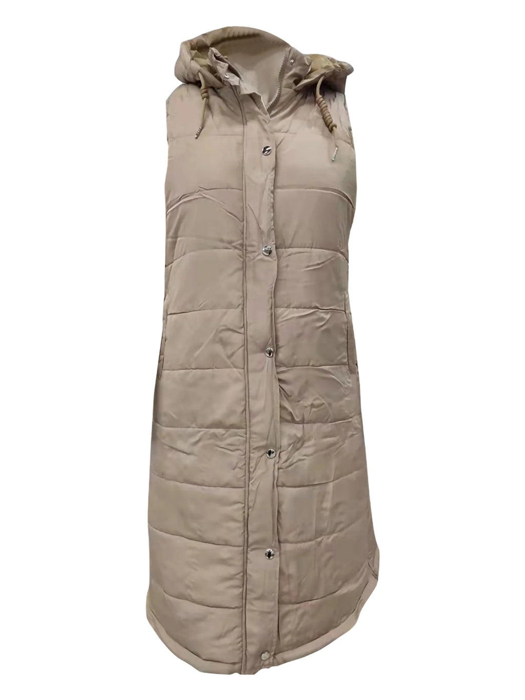 Women's Hooded Down Long Vest Padded Jacket with Pockets K402165