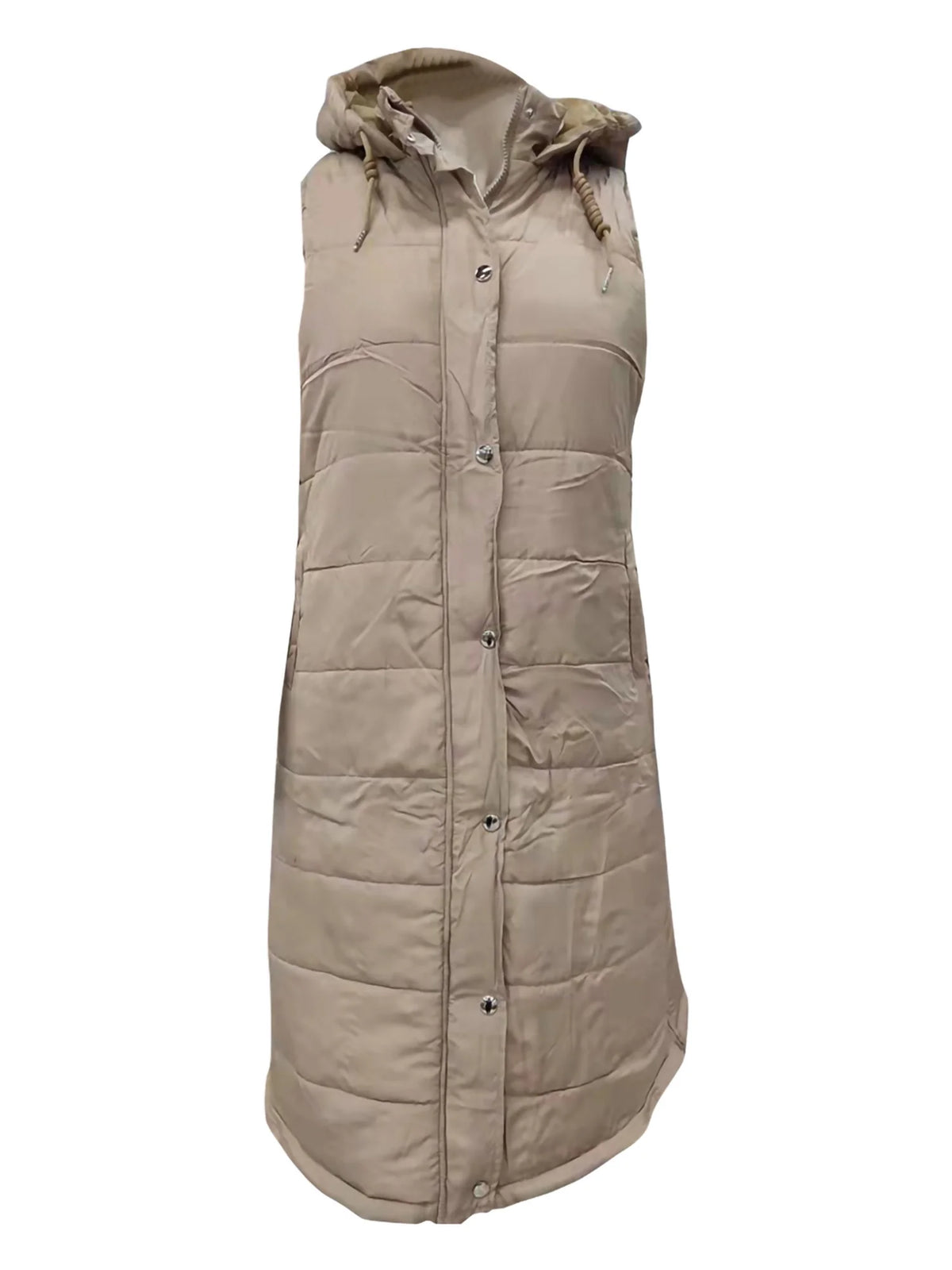 Women's Hooded Down Long Vest Padded Jacket with Pockets K402165