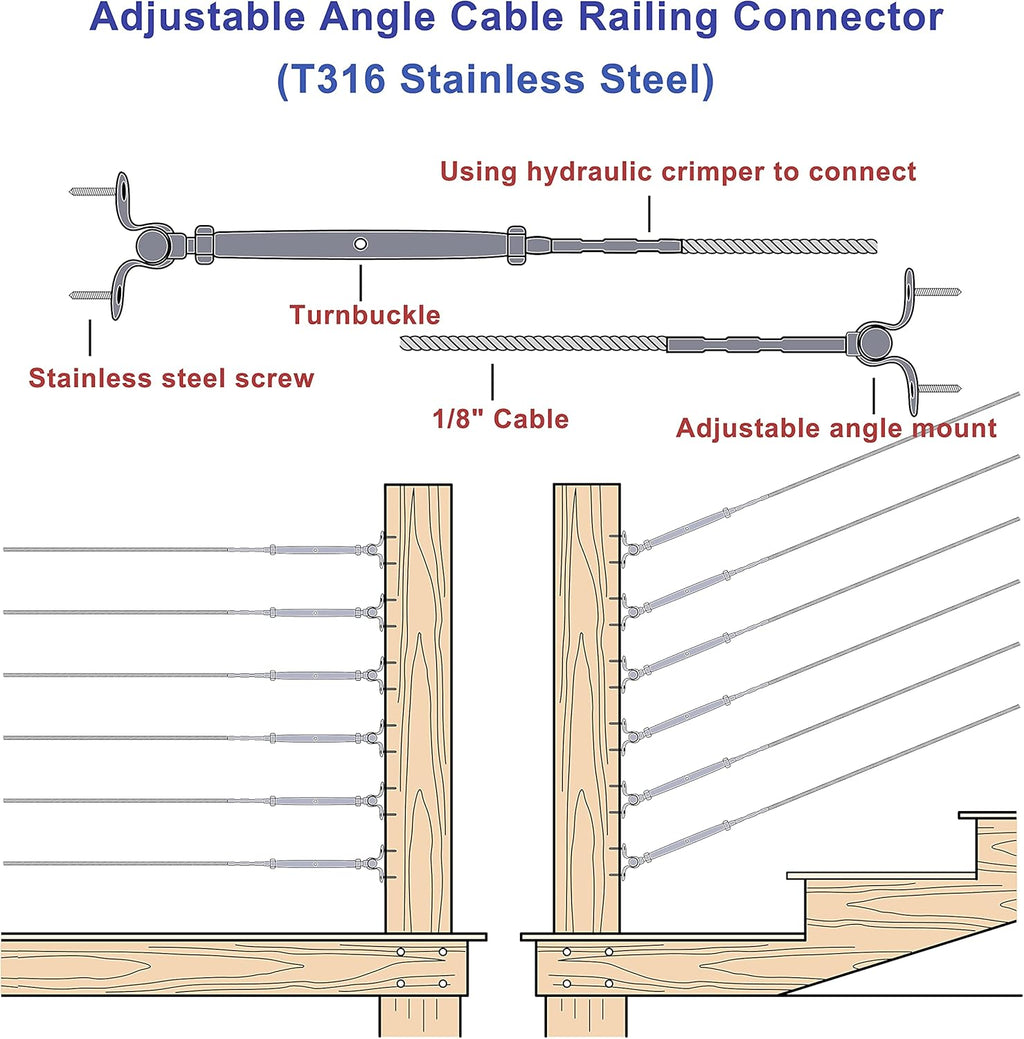 20 Sets T316 Stainless Steel Adjustable Angle 180° Cable Railing Kit L7367