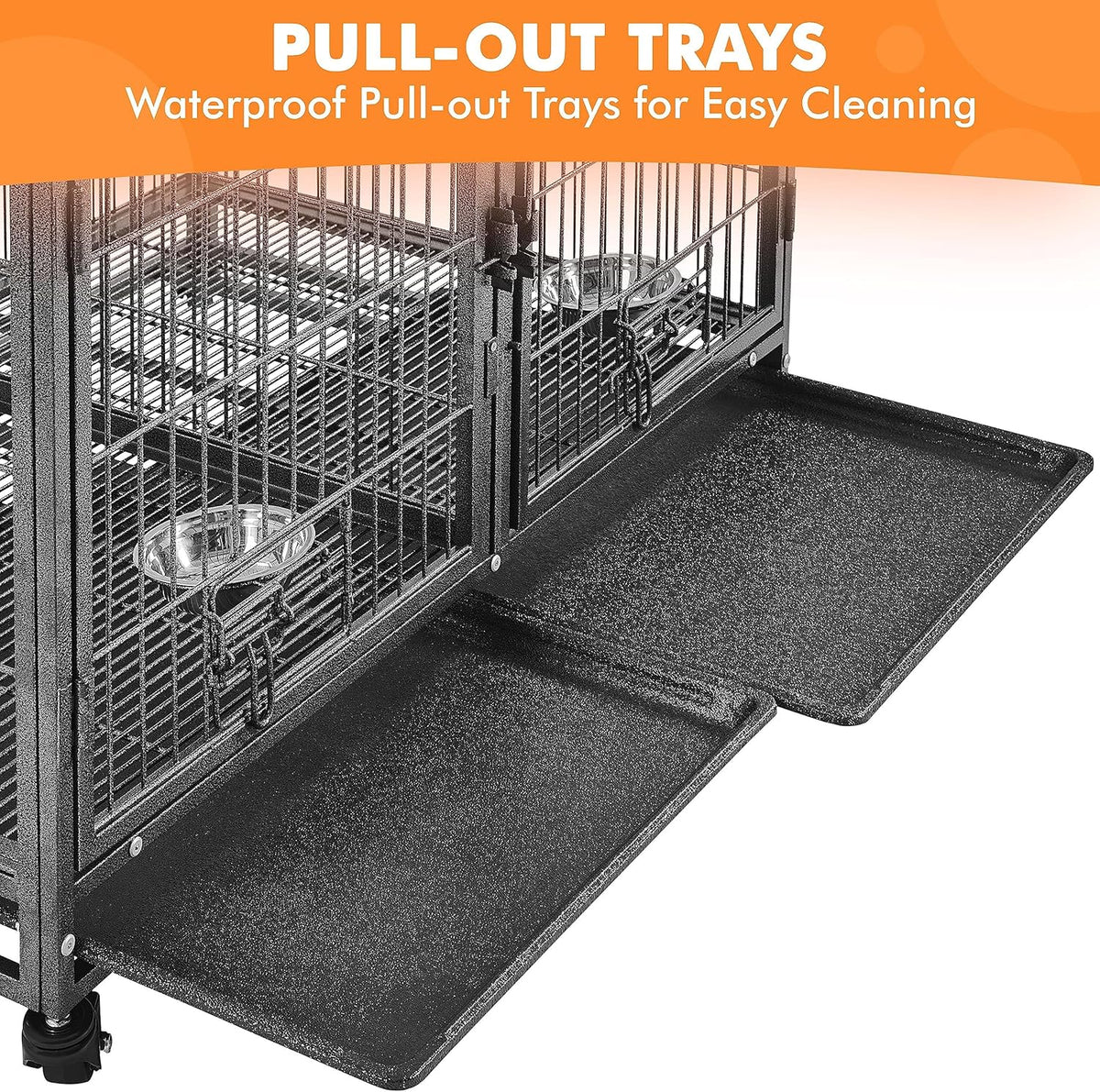 Stackable Dog Crate with Divider 43'' Rolling Heavy Duty Dog Cage with Open Top 2 Removable Trays H881513