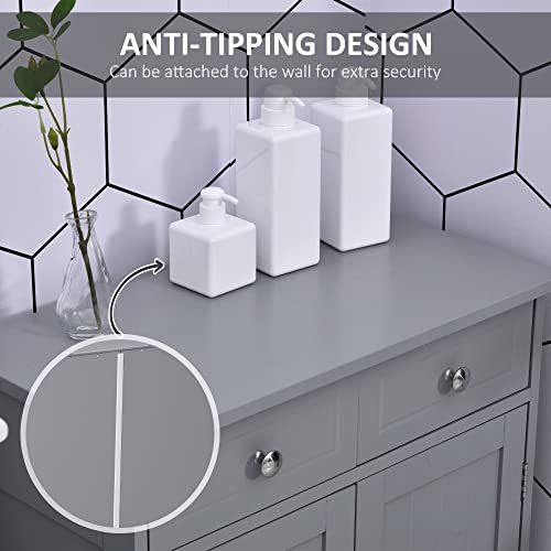 Grey Wooden Bathroom Floor Cabinet with 2 Doors and 2 Drawers N967