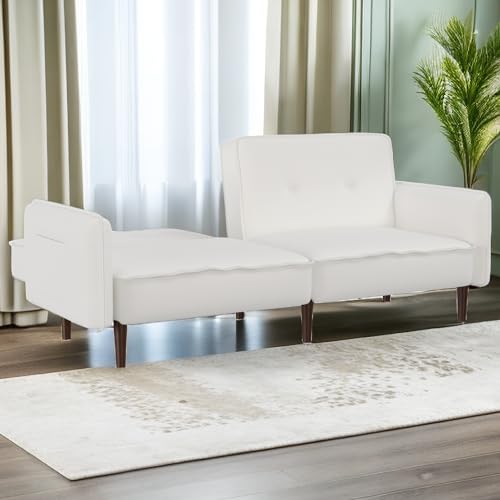 Pink Upholstered Convertible Futon Sofa Bed with 2 Pillows K5826