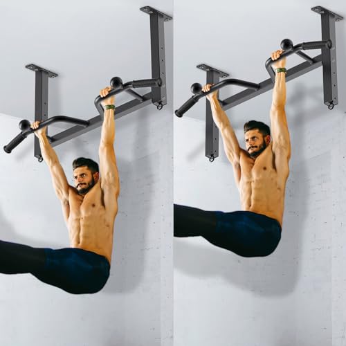 32" Ceiling Mounted Heavy Duty Pull Up Bar with Punching Bag Hanger and Resistance Bands W5163
