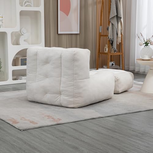 Blue Fluffy Bean Bag Chair with Memory Foam and Ottoman A489324