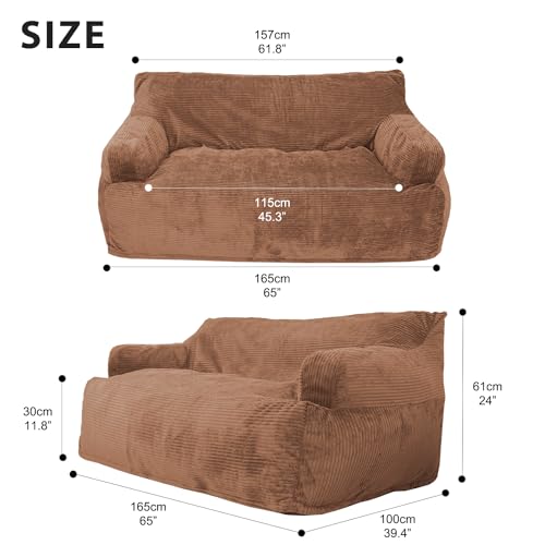Brown Twin Size Foam Filling Bean Bag Sofa with Removable Cover Y63747
