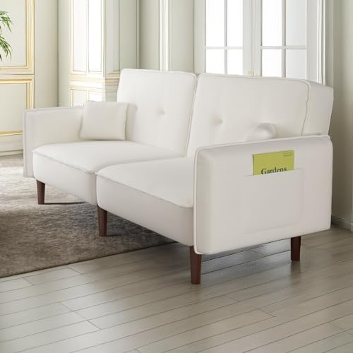 Pink Upholstered Convertible Futon Sofa Bed with 2 Pillows K5826
