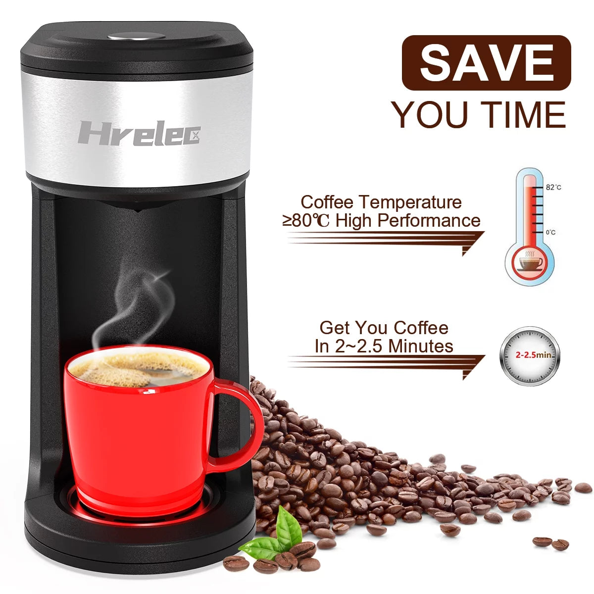 Mini Coffee Machine with Self-Cleaning Function and 8-14 oz Brew Size N8951