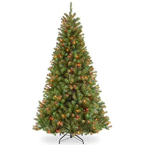 Pre-Lit Artificial Full Christmas Tree, Green, Multicolor Lights, Includes Stand, 7 Feet U57238