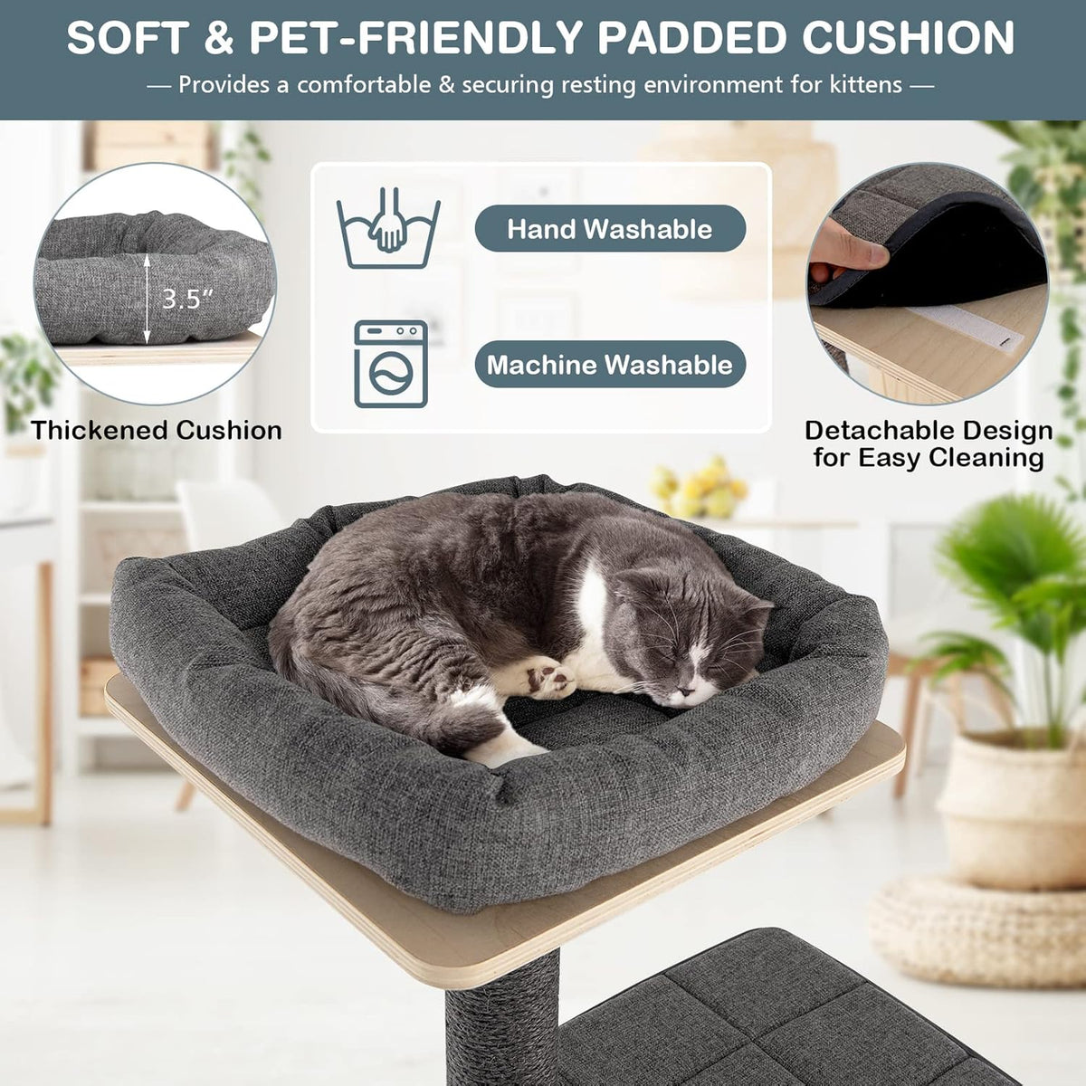 Grey Wooden Cat Tree with Sisal Posts & Scratch Board X122