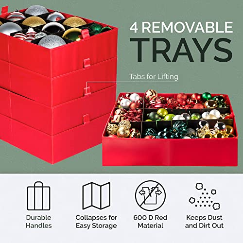 Christmas Ornament Storage Container with 4 Individual Trays, Heavy Duty 600D Tear Resistant Material R918
