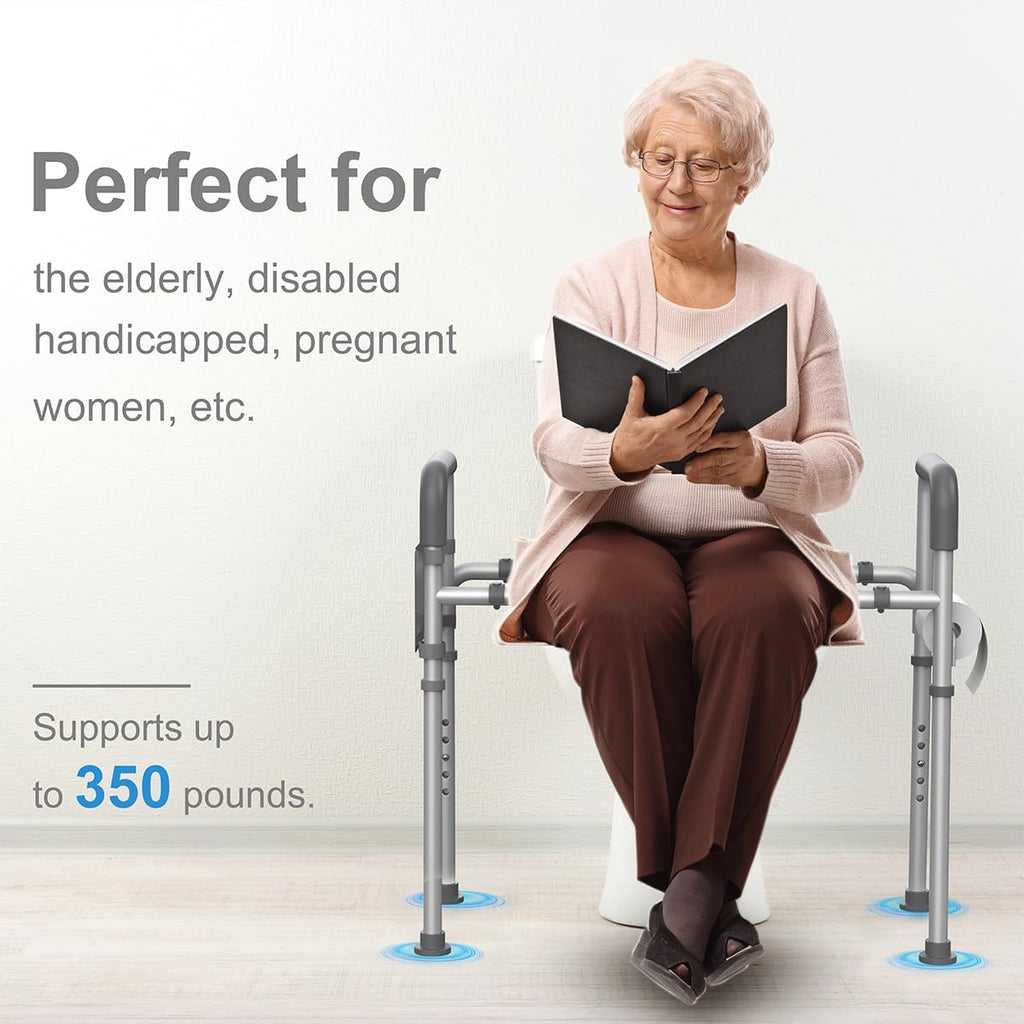 Raised Toilet Seat with Handles, Width and Height Adjustable Padded Toilet Seat Risers, Heavy Duty 350lbs B5972
