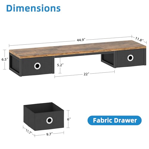 Rustic Brown TV Riser with Fabric Drawers and Steel Legs Y26083