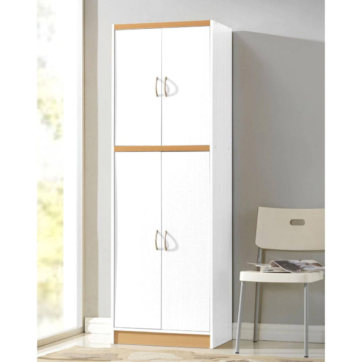 White 4-Door Kitchen Pantry Cabinet with 4 Shelves H42831